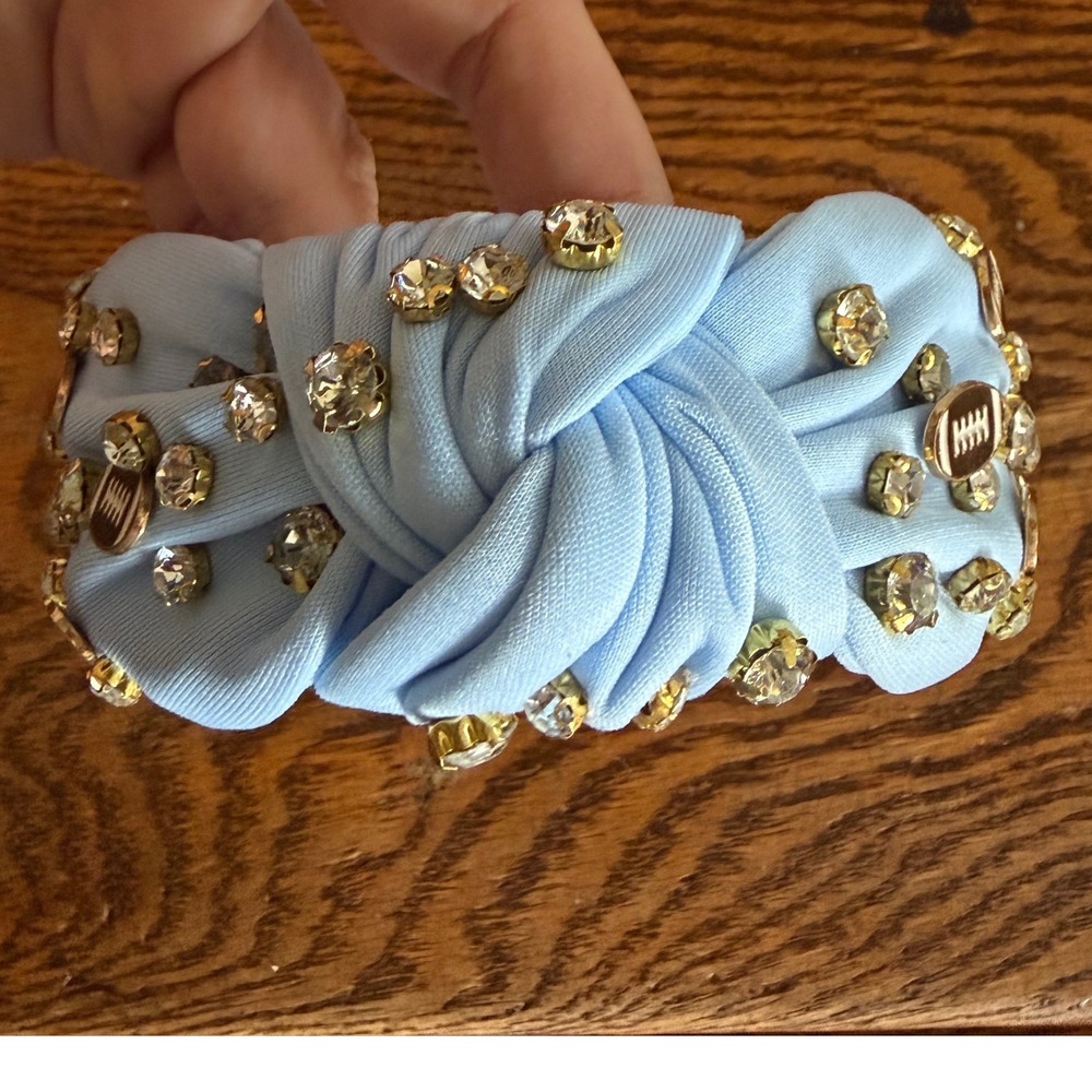 Shiraleah Anthro Blue Rhinestone Football Knotted Headband Game Day Hair Band